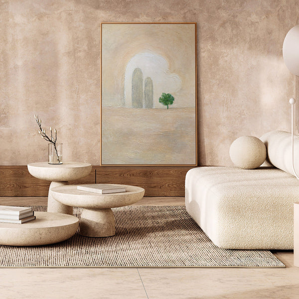 Abstraktes Acrylmalerei mit Rahmen „Grüner Akzent“ – Minimalistische Wandkunst auf Leinwand