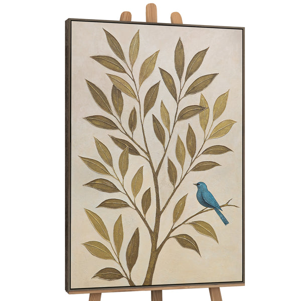 Decoración mural moderna «Susurro de las hojas» – pintura de naturaleza sobre lienzo con marco