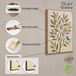 Decoración mural moderna «Susurro de las hojas» – pintura de naturaleza sobre lienzo con marco