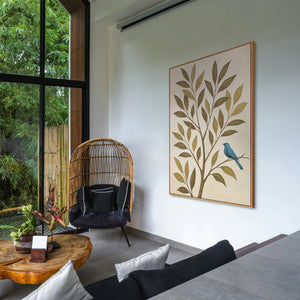 Decoración mural moderna «Susurro de las hojas» – pintura de naturaleza sobre lienzo con marco