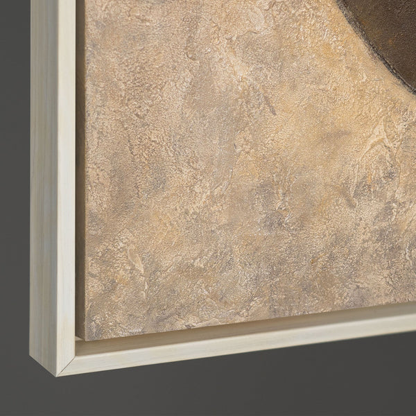 Cuadros enmarcados pintados a mano – Decoración de pared moderna en beige «Dueto de Semicírculos»