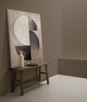 Pintura con textura beige y negro – Arte abstracto en lienzo “Dueto de semicírculos”