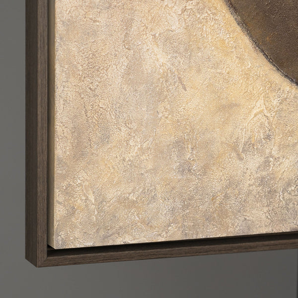 Cuadros enmarcados pintados a mano – Decoración de pared moderna en beige «Dueto de Semicírculos»