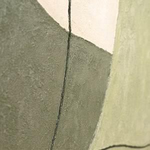 Mural moderno en acrílico pintado a mano en verde y beige “El Susurro de los Valles”