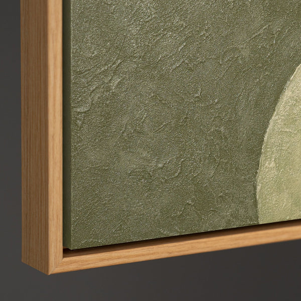 Mural moderno en acrílico pintado a mano en verde y beige “El Susurro de los Valles”