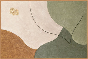 Mural moderno en acrílico pintado a mano en verde y beige “El Susurro de los Valles”