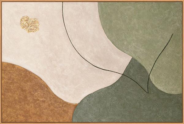 Mural moderno en acrílico pintado a mano en verde y beige “El Susurro de los Valles”