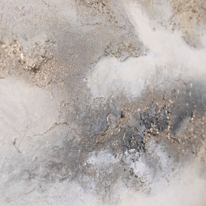 Abstraktes Gemälde Beige Grau – Struktur Leinwandbild mit Rahmen „Wolkenmelodie“