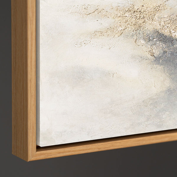 Abstraktes Gemälde Beige Grau – Struktur Leinwandbild mit Rahmen „Wolkenmelodie“