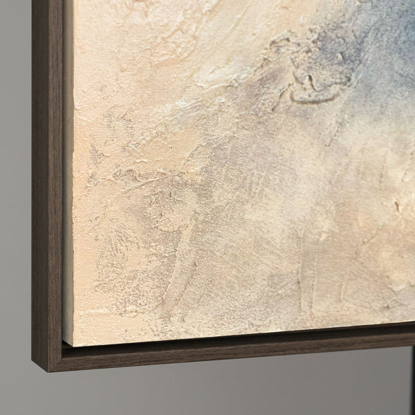 Cuadro acrílico moderno en gris y dorado con marco – Arte mural abstracto «Sky Glow»