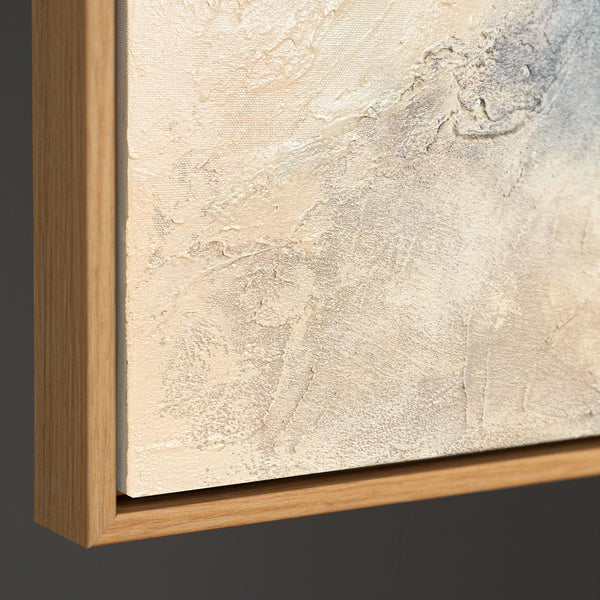 Cuadro acrílico moderno en gris y dorado con marco – Arte mural abstracto «Sky Glow»