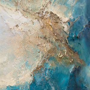 Cuadro pintado a mano en colores del océano – Arte acrílico expresivo con marco “Reflejo de las Olas”