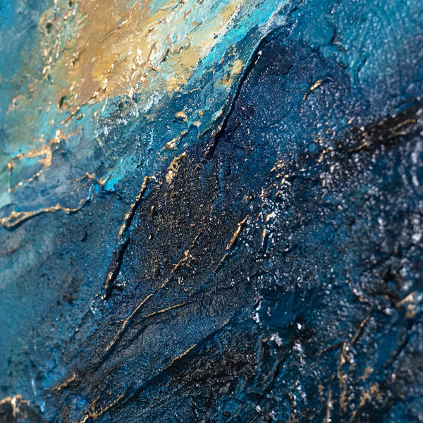 Cuadro pintado a mano en colores del océano – Arte acrílico expresivo con marco “Reflejo de las Olas”