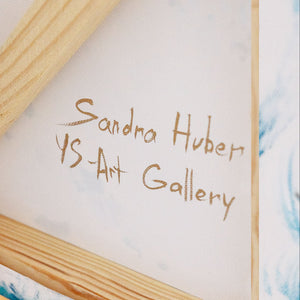 Cuadro pintado a mano en colores del océano – Arte acrílico expresivo con marco “Reflejo de las Olas”