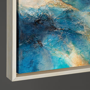 Cuadro pintado a mano en colores del océano – Arte acrílico expresivo con marco “Reflejo de las Olas”