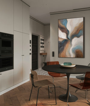 Pintura Moderna en Marrón y Azul – Pintura Acrílica Pintada a Mano "El Paso del Tiempo"