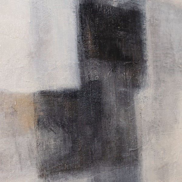 Abstrakte Leinwandkunst mit kontrastreicher Farbfläche in Grau und Schwarz