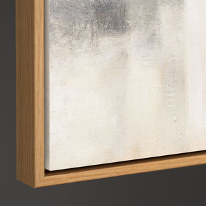 Abstraktes Gemälde Beige Grau mit Rahmen – Moderne Wandkunst „Geisterhaftes Licht“