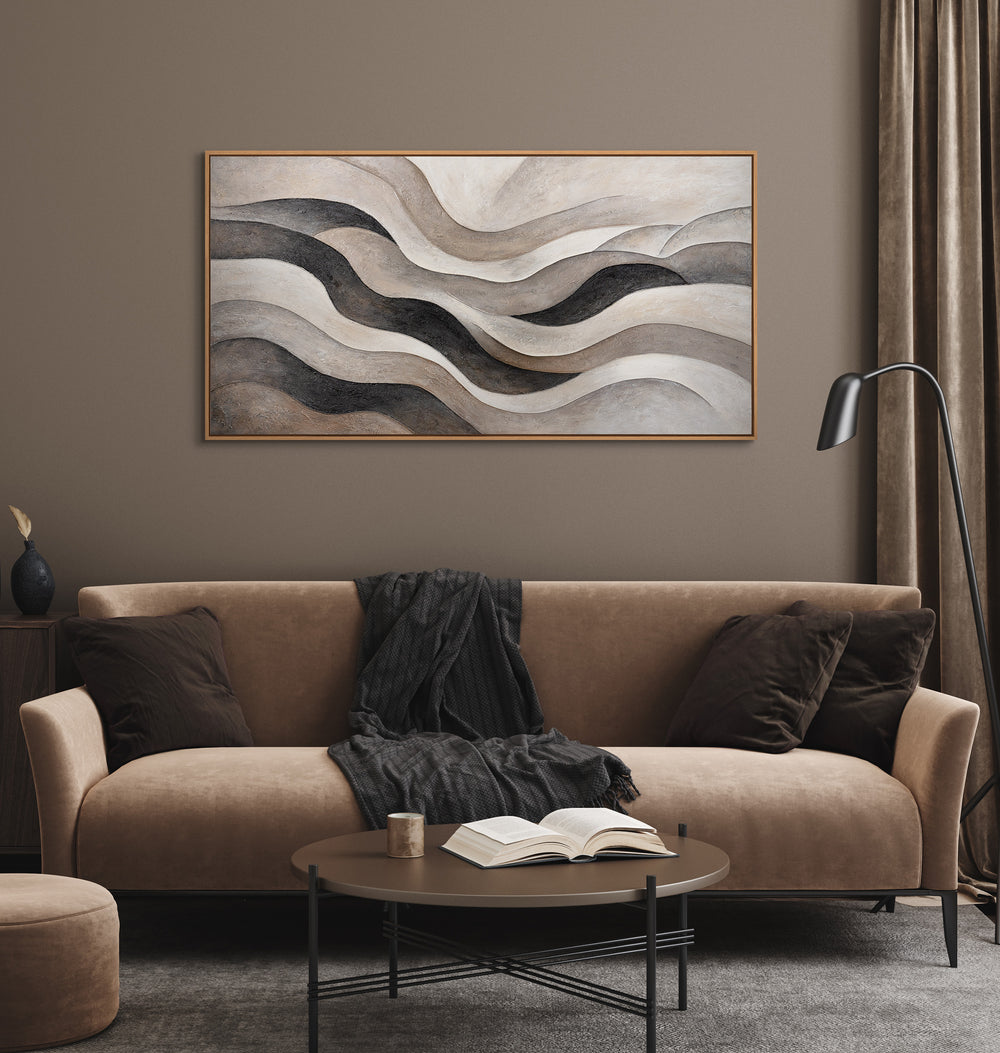 Pintura Abstracta en Lienzo Beige y Gris – Pintura Acrílica con Textura “Olas de Arena”