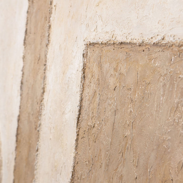 Cuadro acrílico abstracto pintado a mano en beige con marco – Arte mural moderno «Espacio de Formas»