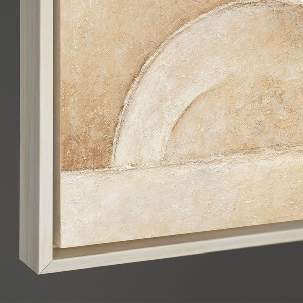 Cuadro acrílico abstracto pintado a mano en beige con marco – Arte mural moderno «Espacio de Formas»