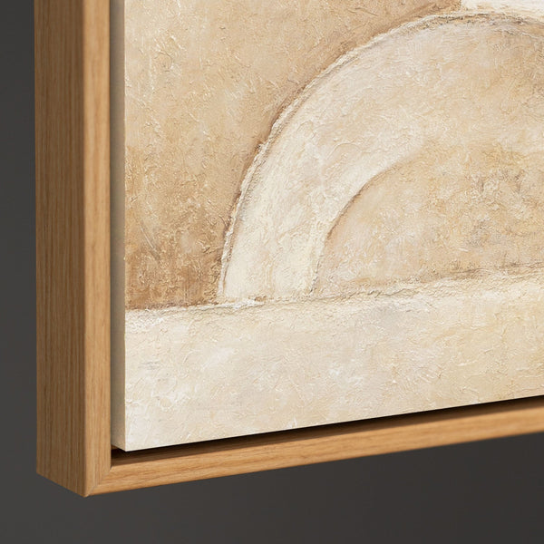 Cuadro acrílico abstracto pintado a mano en beige con marco – Arte mural moderno «Espacio de Formas»