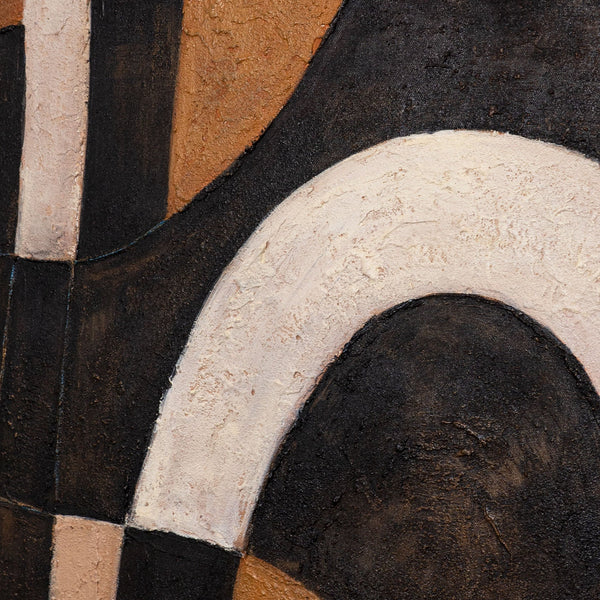 Pintura acrílica abstracta geométrica con marco – Arte mural pintado a mano «Armonía de curvas»