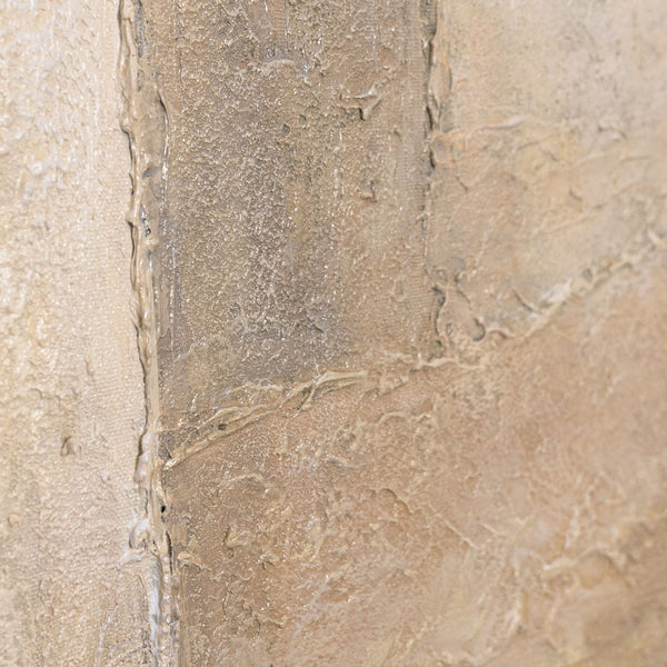 Pintura acrílica abstracta sobre lienzo en gris beige “Verticales del Tiempo”