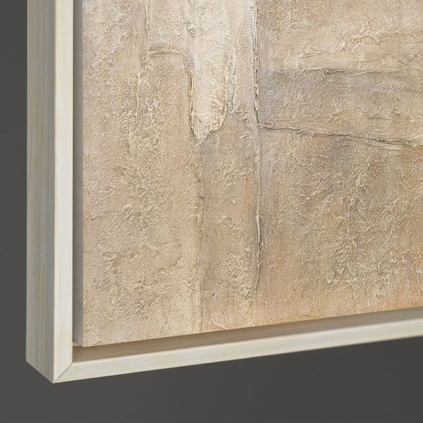 Pintura acrílica abstracta sobre lienzo en gris beige “Verticales del Tiempo”