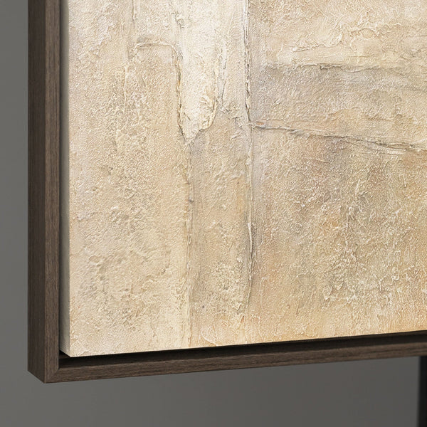 Pintura acrílica abstracta sobre lienzo en gris beige “Verticales del Tiempo”