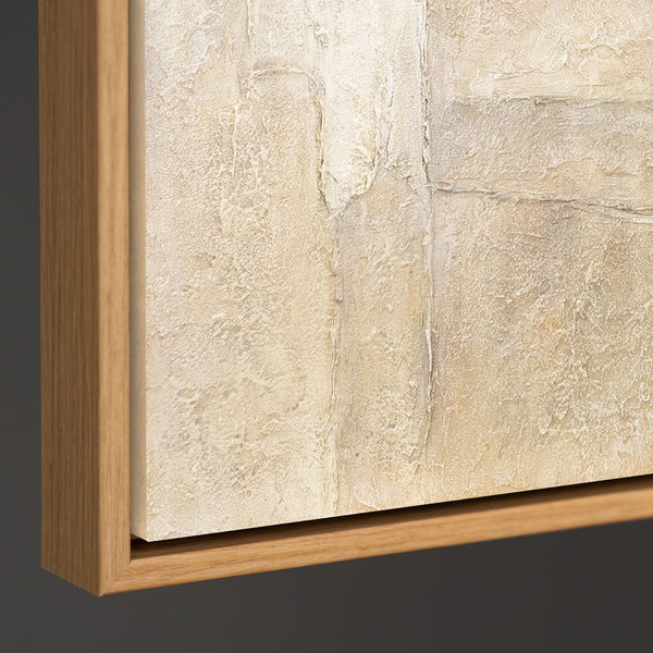 Pintura acrílica abstracta sobre lienzo en gris beige “Verticales del Tiempo”