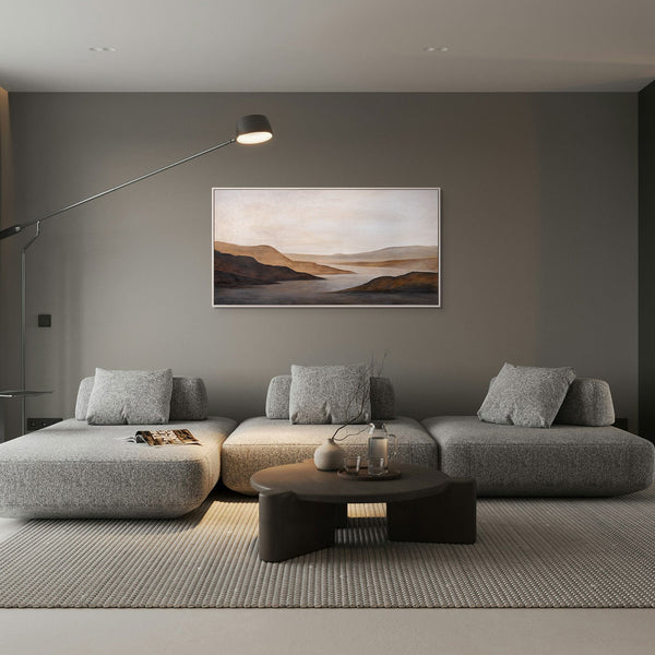 Lienzo moderno enmarcado «Amanecer apacible» – Arte abstracto en tonos tierra