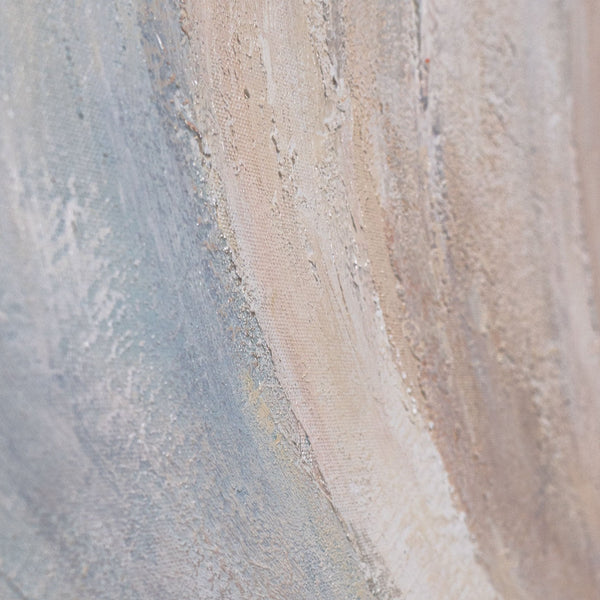 Cuadro abstracto en lienzo, beige y azul – cuadro texturizado enmarcado «Líneas de viento»