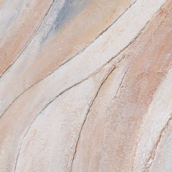 Cuadro abstracto en lienzo, beige y azul – cuadro texturizado enmarcado «Líneas de viento»