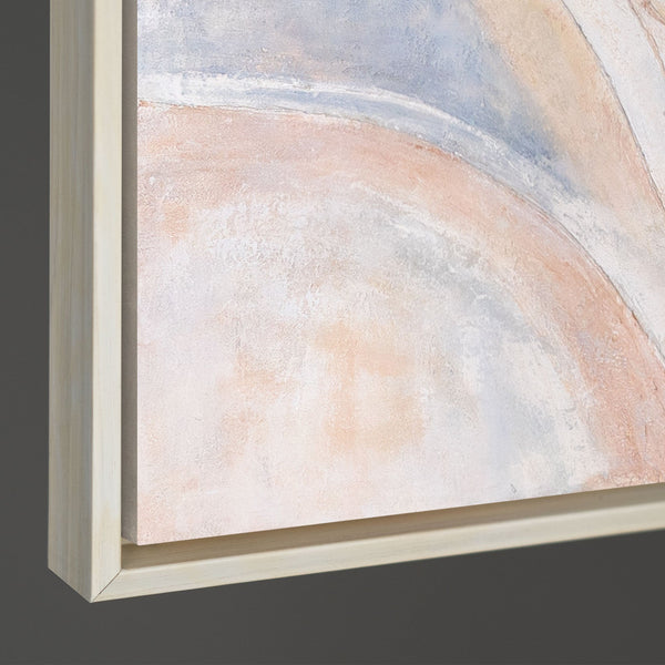 Cuadro abstracto en lienzo, beige y azul – cuadro texturizado enmarcado «Líneas de viento»