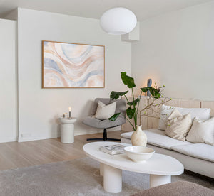 Pintura Acrílica Abstracta “Líneas del Viento” – Arte Moderno para la Pared en Beige, Azul y Rosa