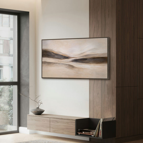 Lienzo enmarcado «Huellas del viento» – Arte mural pintado a mano en tonos naturales