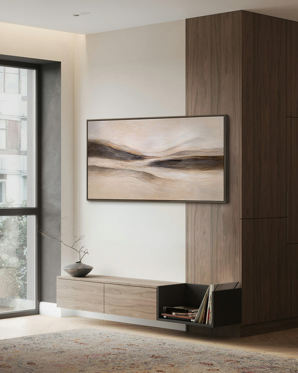 Lienzo enmarcado «Huellas del viento» – Arte mural pintado a mano en tonos naturales