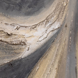 Modernes abstraktes Acrylbild in Beige Grau – Struktur Wandkunst  „Sand und Wolken“