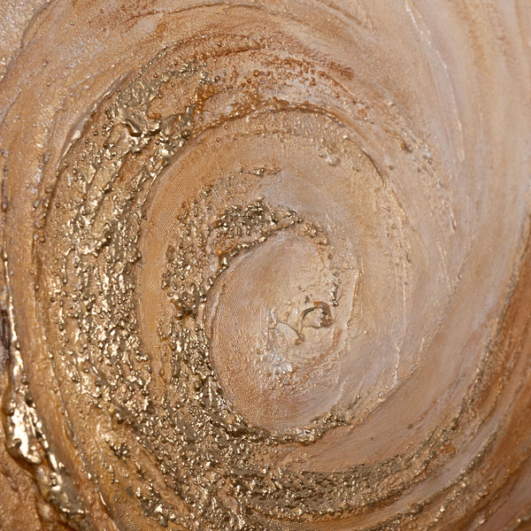 Abstraktes Acrylbild in Gold Braun – strukturierte Wandkunst mit Rahmen „Wirbelwind der Wärme“