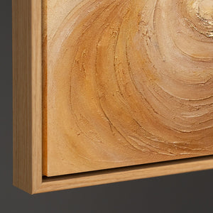 Abstraktes Acrylbild in Gold Braun – strukturierte Wandkunst mit Rahmen „Wirbelwind der Wärme“