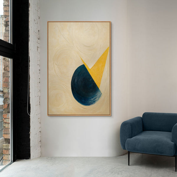 Abstraktes Leinwandbild blau gelb handgemalt