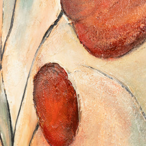 Abstraktes Leinwandbild „Scharlachrote Sternbilder“ in warmen Naturtönen mit Rahmen