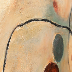 Abstraktes Leinwandbild „Scharlachrote Sternbilder“ in warmen Naturtönen mit Rahmen