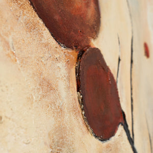 Abstraktes Leinwandbild „Scharlachrote Sternbilder“ in warmen Naturtönen mit Rahmen