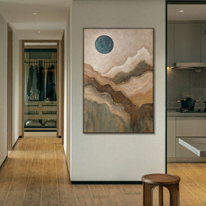 Cuadro pintado a mano sobre lienzo «Sol verde esmeralda» – Arte abstracto con textura