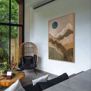 Cuadro pintado a mano sobre lienzo «Sol verde esmeralda» – Arte abstracto con textura