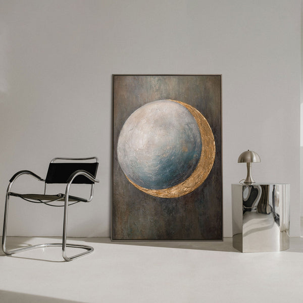 Cuadro pintado a mano "La calidez del universo" – Pintura acrílica moderna con detalles dorados