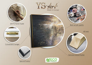 Pintura Acrílica Pintada a Mano “Universo” – Cuadro Abstracto Moderno sobre Lienzo con Marco Dorado