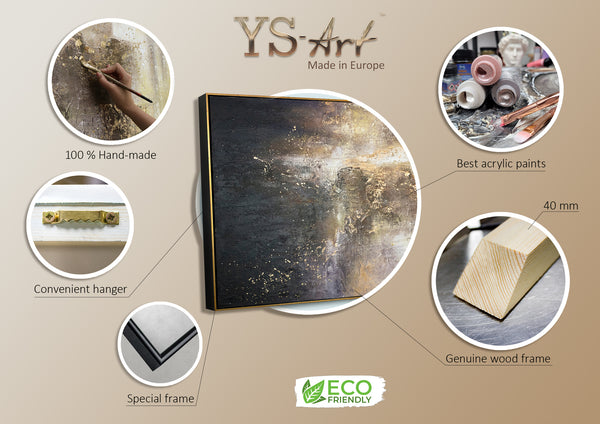 Pintura Acrílica Pintada a Mano “Universo” – Cuadro Abstracto Moderno sobre Lienzo con Marco Dorado